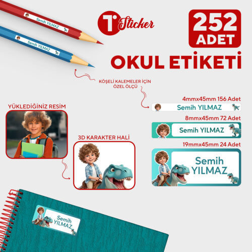 252 Adet Kişiye Özel Resimli Okul Etiketi - Görsel 2
