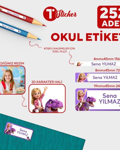 252 Adet Kişiye Özel Resimli Okul Etiketi - Görsel 1