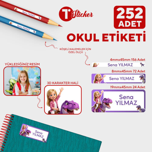252 Adet Kişiye Özel Resimli Okul Etiketi - Görsel 1