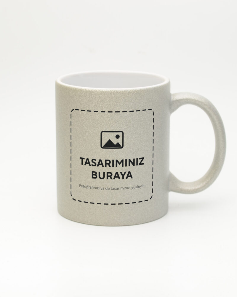 Kişiye Özel Simli Kupa – Gümüş (tasarımınız bu alana basılır)