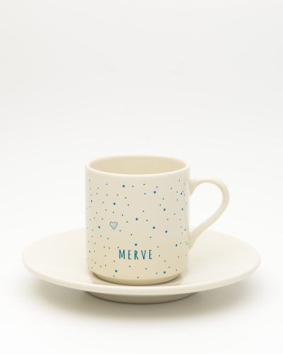 Minimalist İsimli Türk Kahvesi Fincanı – Porselen Tabak – Mavi