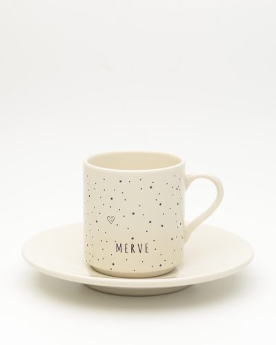 Minimalist İsimli Türk Kahvesi Fincanı – Porselen Tabak – Mor