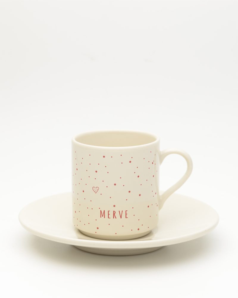 Minimalist İsimli Türk Kahvesi Fincanı – Porselen Tabak – Pembe