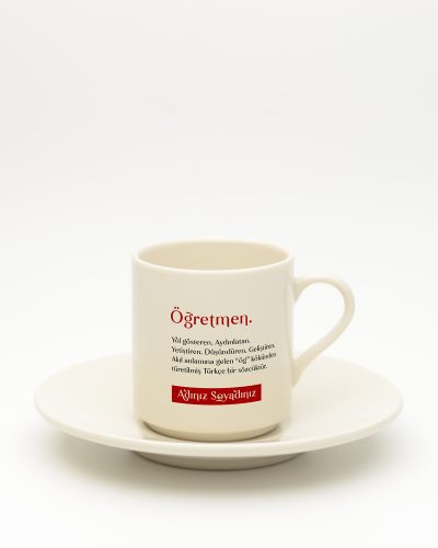 Öğretmen Kelime Türk Kahvesi Fincanı – Porselen Tabak