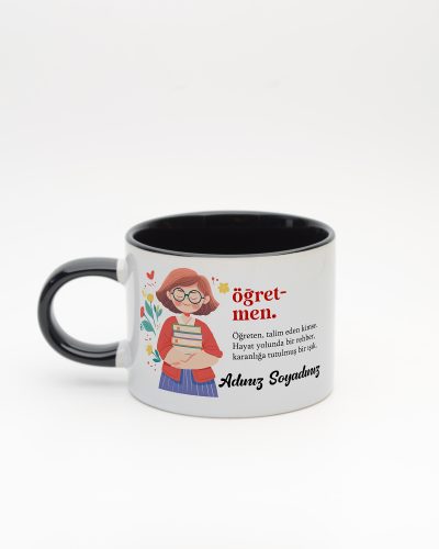 Siyah kulplu ve içi siyah Öğretmen İsimli Kelime Sweet Fincan v1, arka yüz