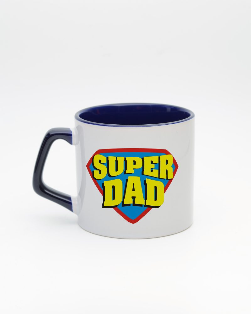 Lacivert kulplu ve içi lacivert Super Dad İsimli Moka Kupa, arka yüz