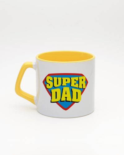 Sarı kulplu ve içi sarı Super Dad İsimli Moka Kupa, arka yüz