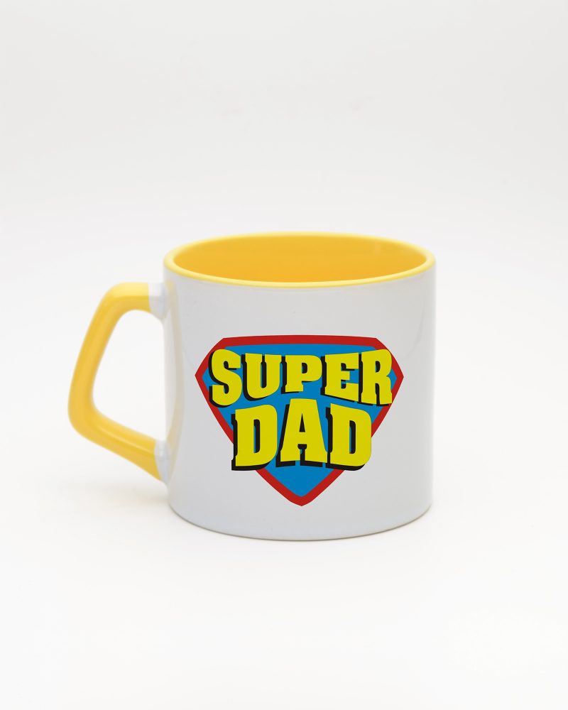 Sarı kulplu ve içi sarı Super Dad İsimli Moka Kupa, arka yüz