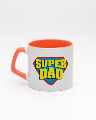 Turuncu kulplu ve içi turuncu Super Dad İsimli Moka Kupa, arka yüz