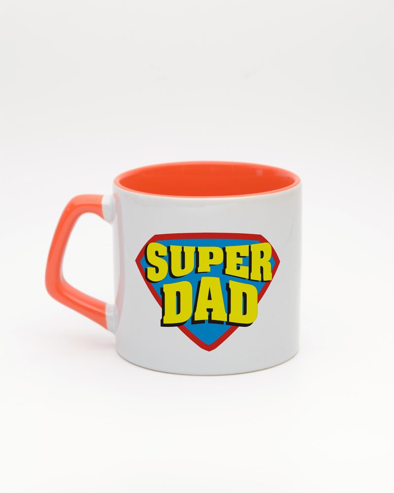 Turuncu kulplu ve içi turuncu Super Dad İsimli Moka Kupa, arka yüz